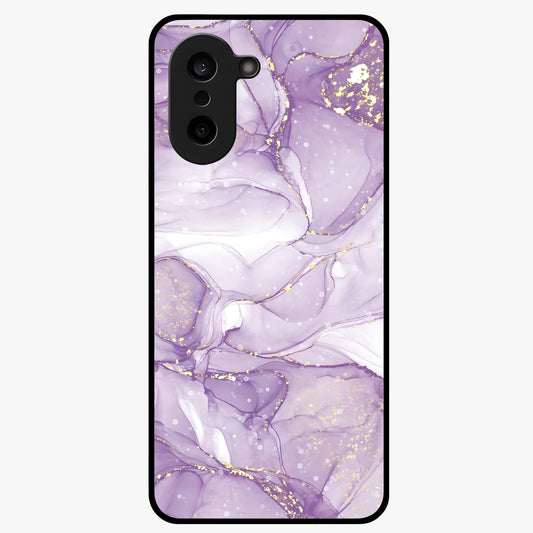 White and Purple Marble Glass Case for 1+Nord Ce 5 elegant front view featuring marble texture artwork in white and violet tones