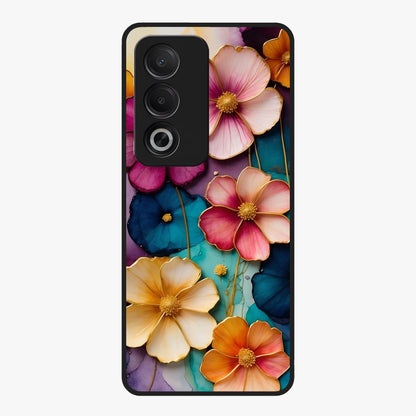 Artlyn Grace Flower Pattern Glass Case showing flat back view with elegant floral pattern artwork and glossy glass finish.