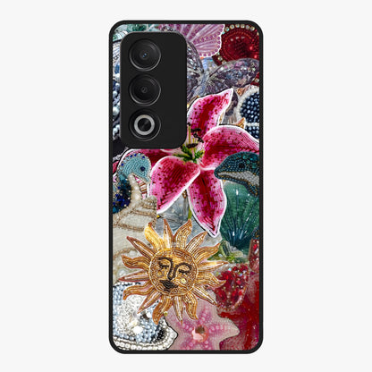 Beaded Garden Fantasy Glass Case showing flat back view with dreamy garden bead artwork and glossy glass finish.