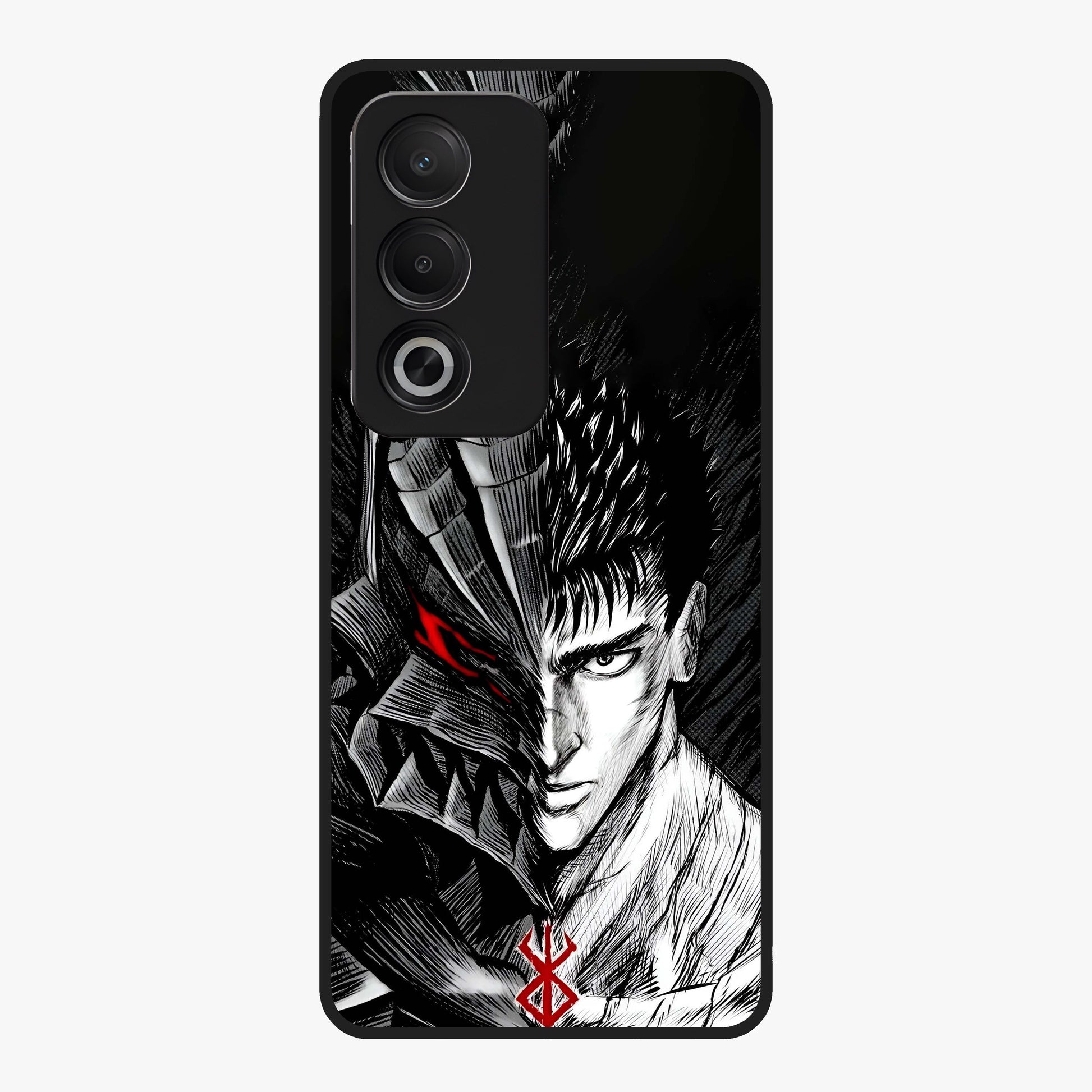 Berserker Blood Oath Glass Case showing flat back view with fierce warrior inspired artwork and glossy glass finish.