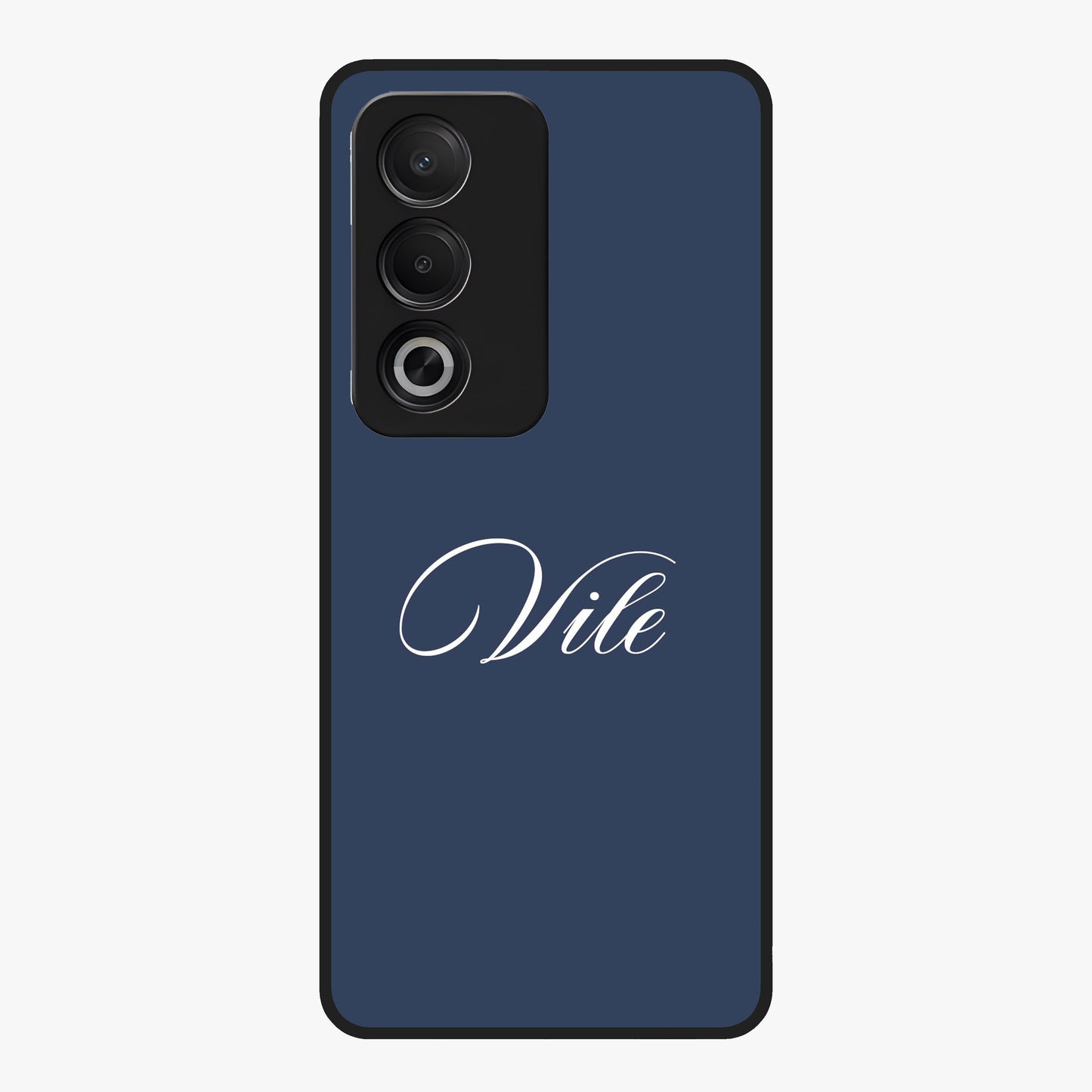 Blue Background Personalized Custom Name Glass Case showing flat back view with minimal blue background and custom name design.