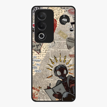 City Dream Sketch Glass Case showing flat back view with artistic city skyline sketch artwork and glossy glass finish.