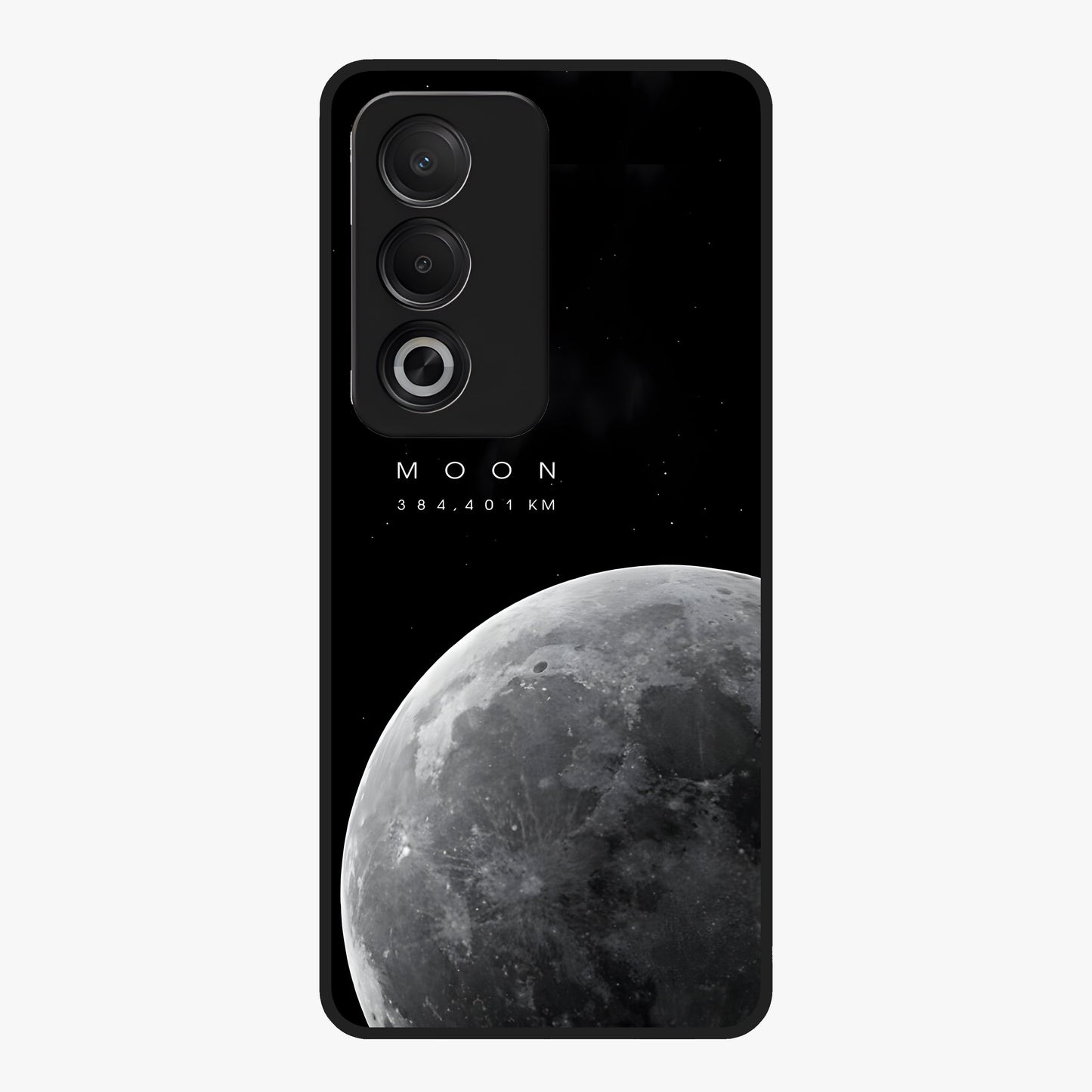 Cosmic Moon Glow Glass Case showing flat back view with glowing moon artwork and glossy glass finish.