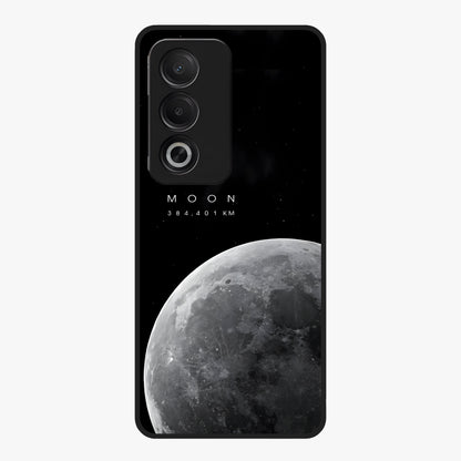 Cosmic Moon Glow Glass Case showing flat back view with glowing moon artwork and glossy glass finish.