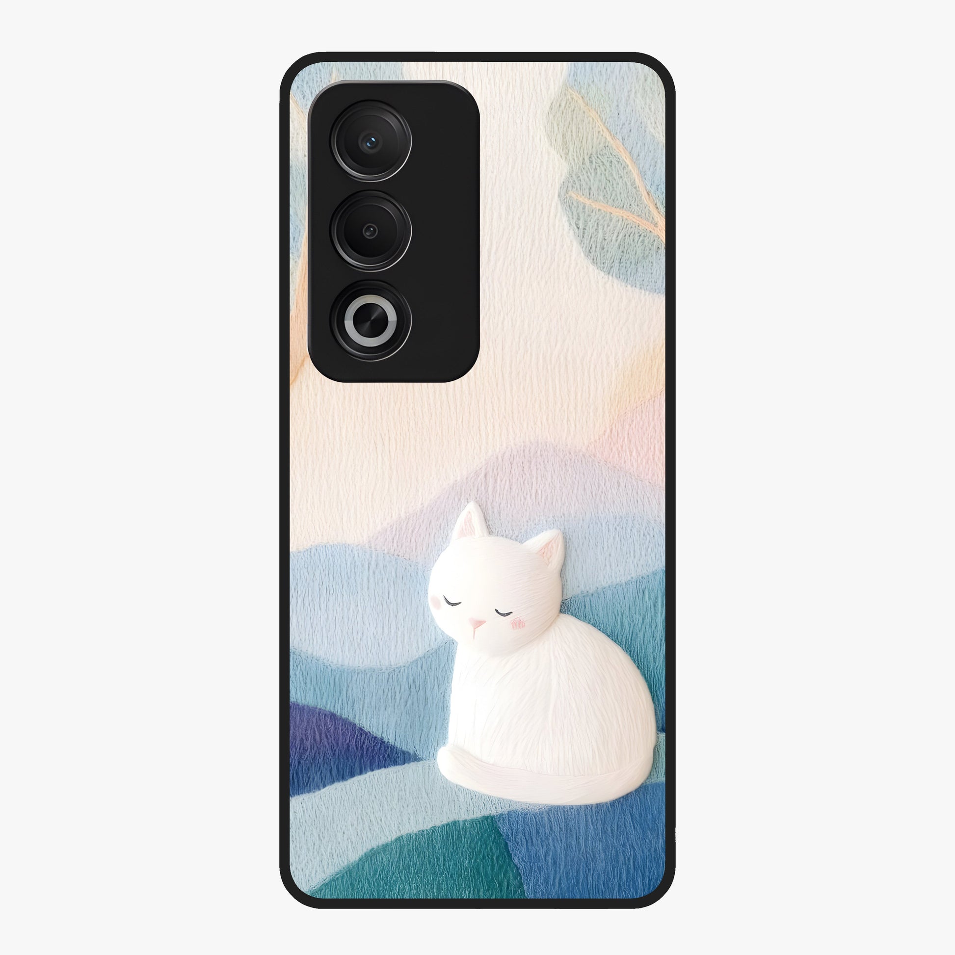 Cotton Dream Cat Glass Case showing flat back view with soft dreamy cat artwork and glossy glass finish.