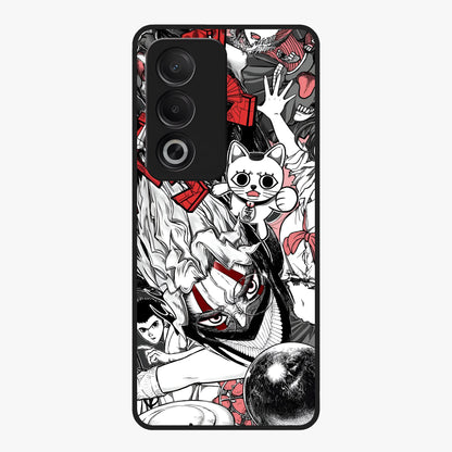 Crimson Chaos Panel Glass Case showing flat back view with bold crimson abstract artwork and glossy glass finish.
