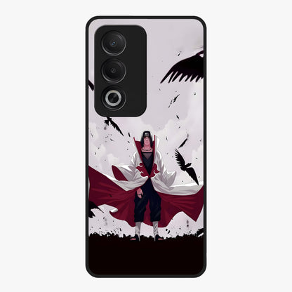 Crimson Crow Ascension Glass Case showing flat back view with mystical crow artwork and glossy glass finish.