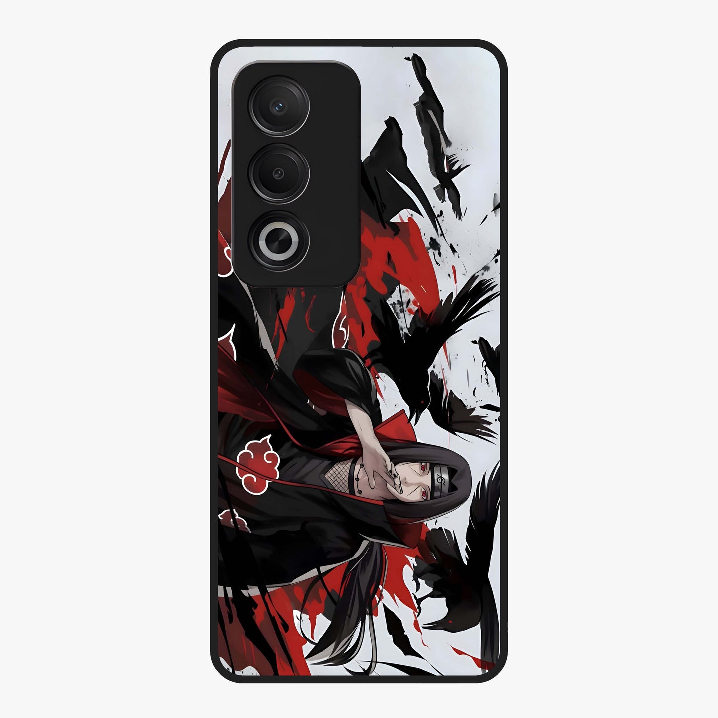Crimson Crow Illusion Glass Case showing flat back view with artistic crow illusion artwork and glossy glass finish.