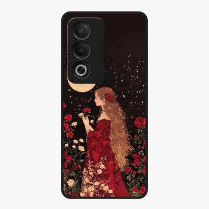 Crimson Dreams Glass Case showing flat back view with dreamy crimson artwork and glossy glass finish.