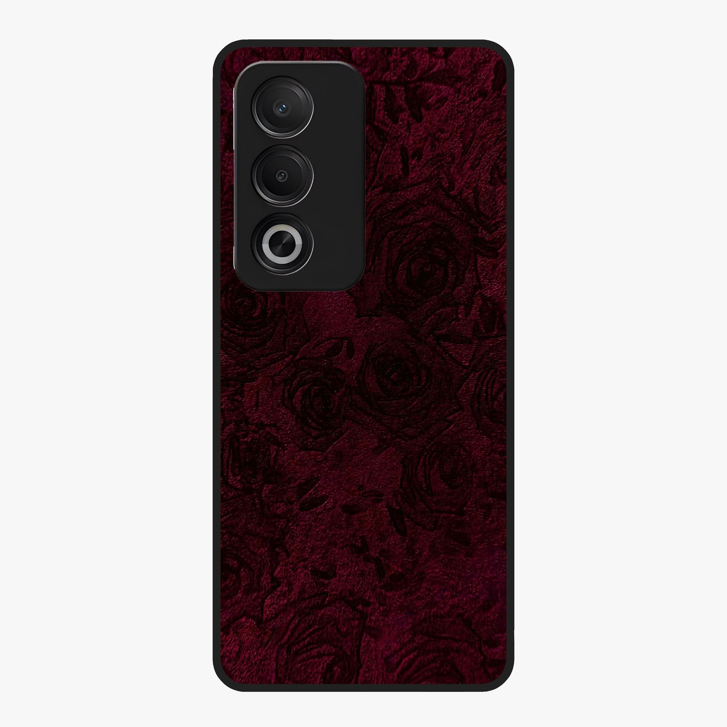 Crimson Fade Flow Glass Case showing flat back view with flowing crimson gradient artwork and glossy glass finish.