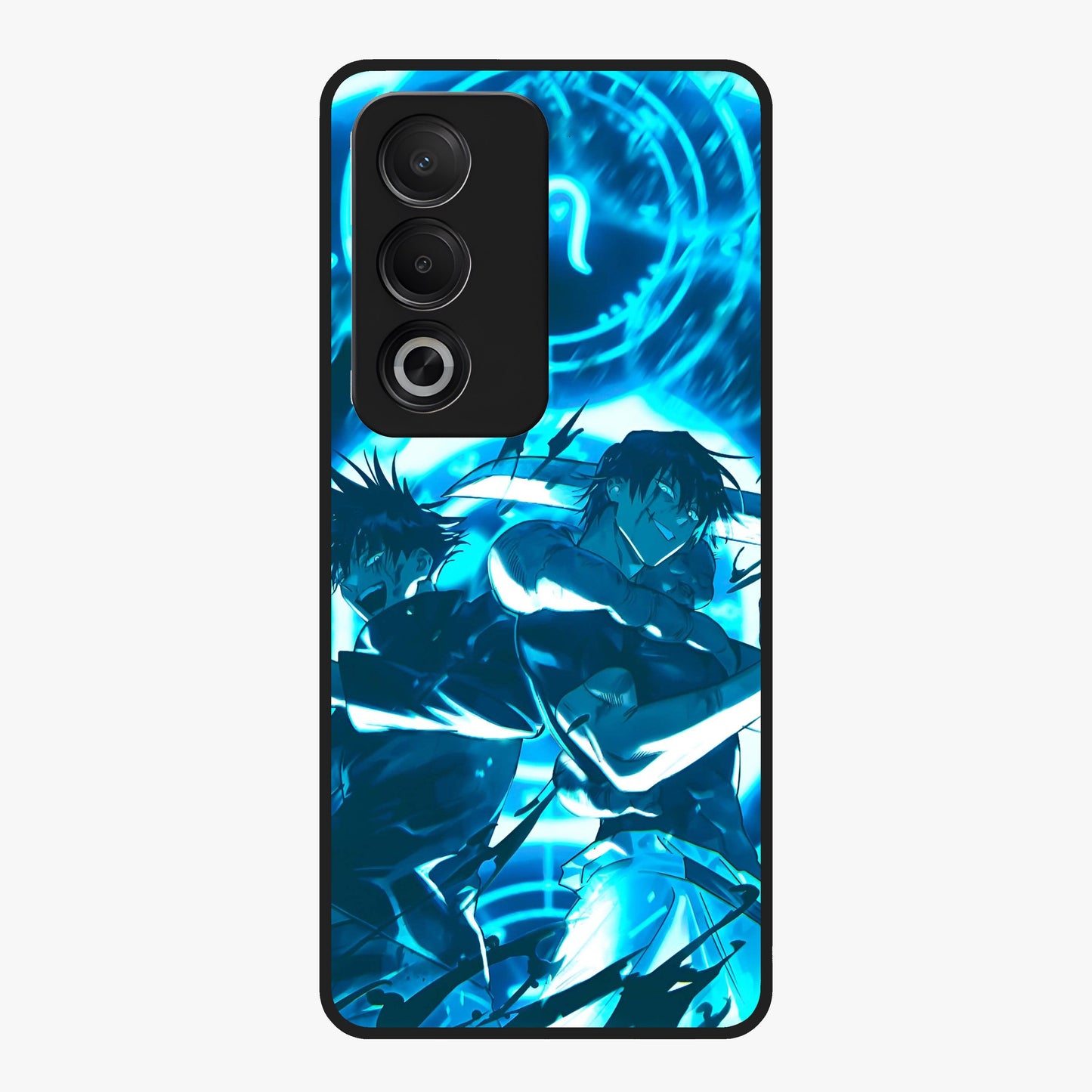 Cursed Energy Clash Glass Case showing flat back view with intense cursed energy artwork and glossy glass finish.
