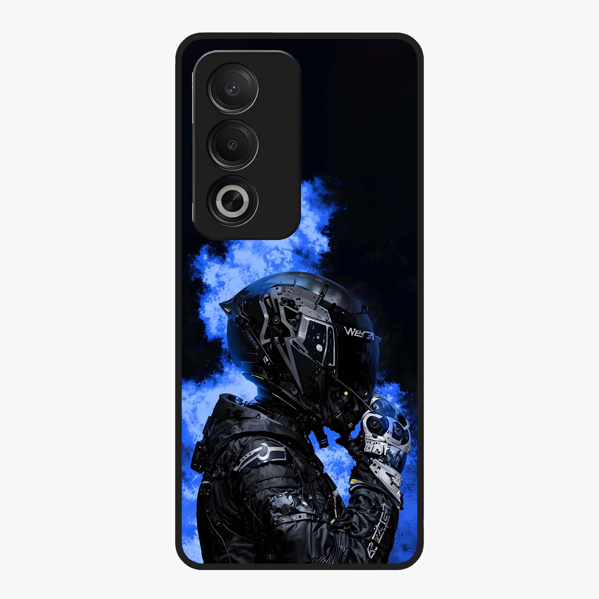 Cyber Sentinel Protocol Glass Case showing flat back view with futuristic cyber themed artwork and glossy glass finish.