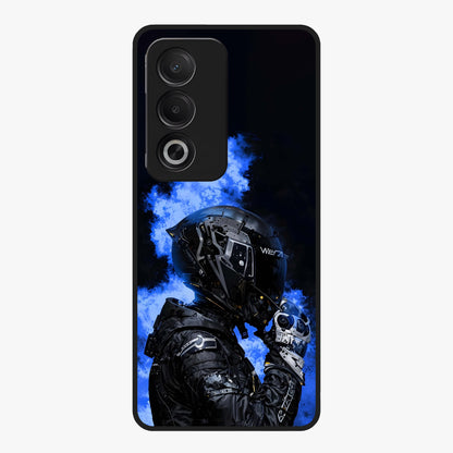 Cyber Sentinel Protocol Glass Case showing flat back view with futuristic cyber themed artwork and glossy glass finish.