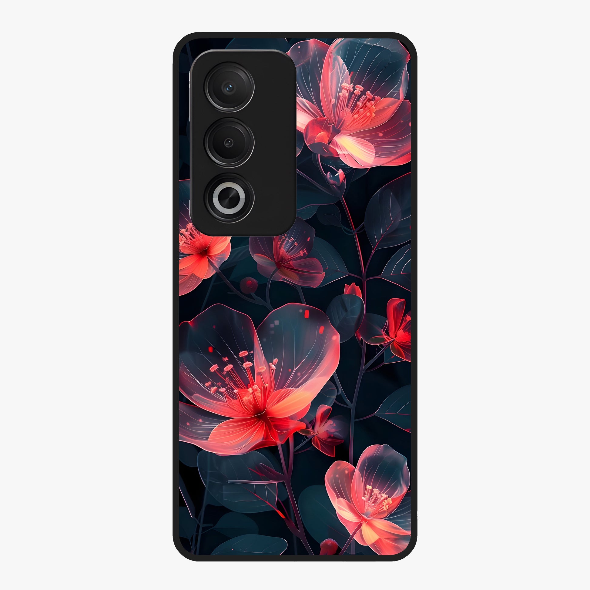 Dark Shade of Flower Glass Case showing flat back view with elegant dark floral artwork and glossy glass finish.