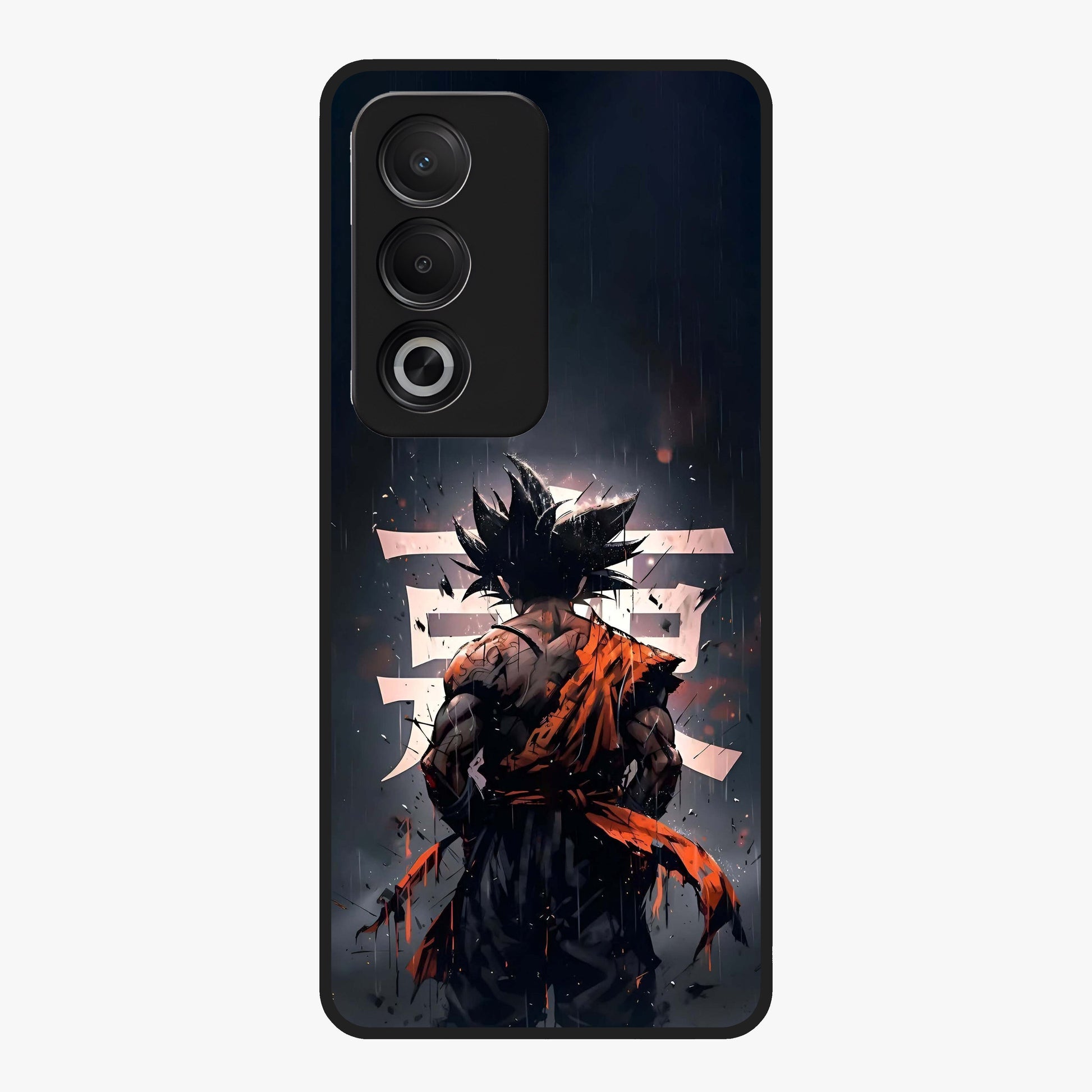 Dark Warrior In Rain Glass Case showing flat back view with warrior artwork in rainy atmosphere and glossy glass finish.