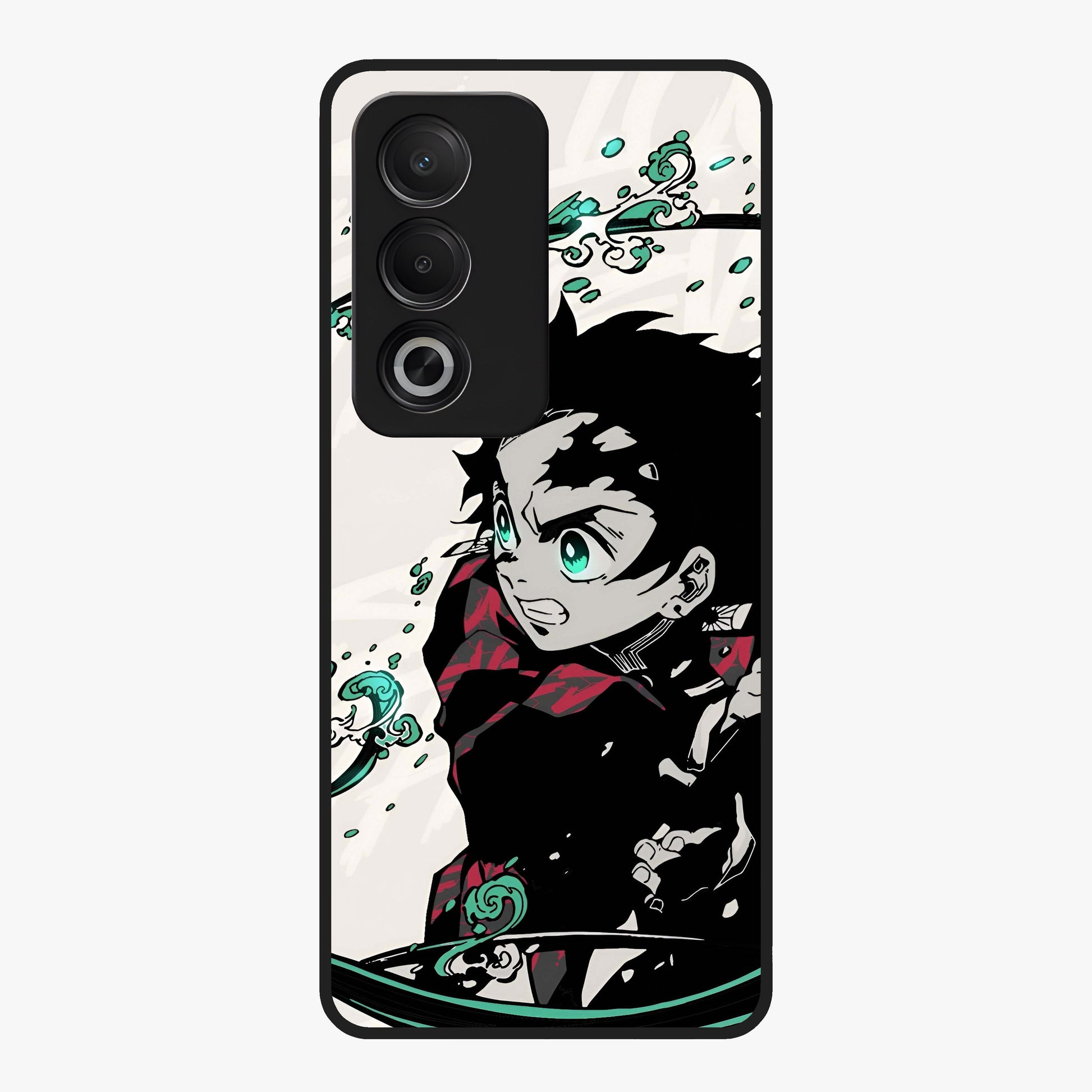 Demon Slayer Glass Case showing flat back view with bold anime inspired artwork and glossy glass finish.