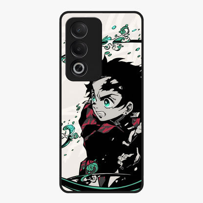 Demon Slayer Glass Case showing flat back view with bold anime inspired artwork and glossy glass finish.