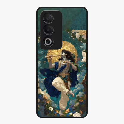 Divine Krishna Art Glass Case showing flat back view with Lord Krishna artwork and glossy glass finish.