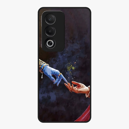 Divine Touch Eternal Glass Case showing flat back view with spiritual themed artwork and glossy glass finish.
