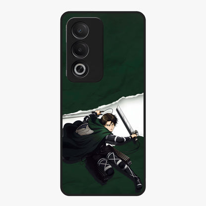 Emerald War Vanguard Glass Case showing flat back view with powerful warrior themed artwork and glossy glass finish.