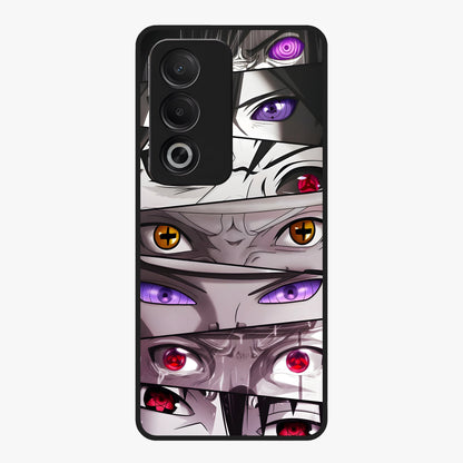 Eyes of Destiny Glass Case showing flat back view with striking eye themed artwork and glossy glass finish.