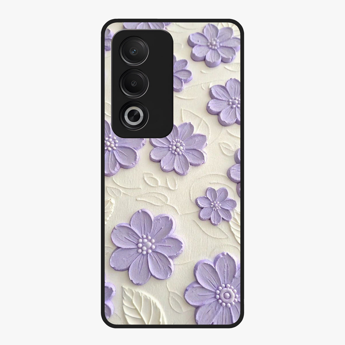 Floral Wall Art With Purple Flowers Glass Case showing flat back view with purple flower artwork and glossy glass finish.