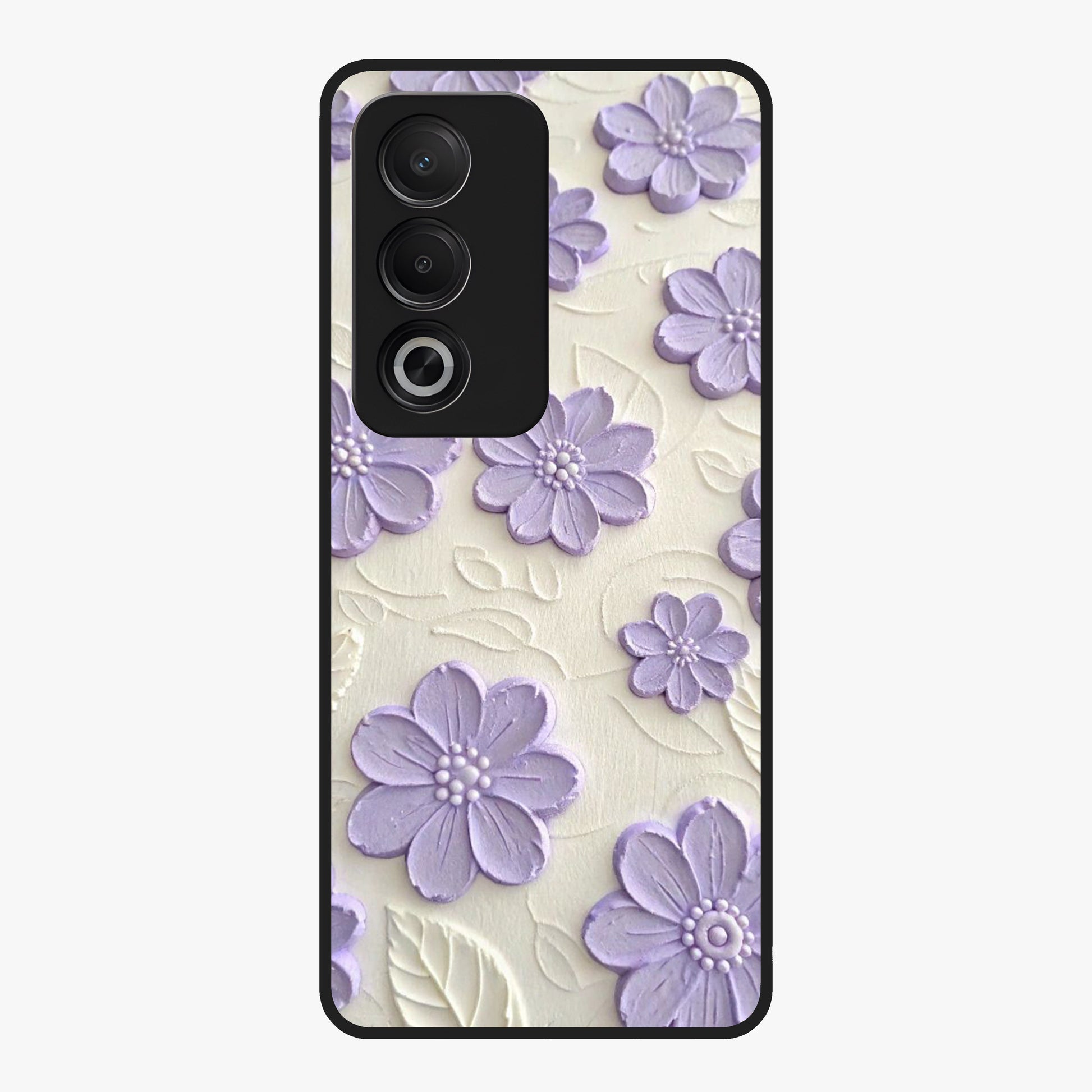 Floral Wall Art With Purple Flowers Glass Case showing flat back view with purple flower artwork and glossy glass finish.