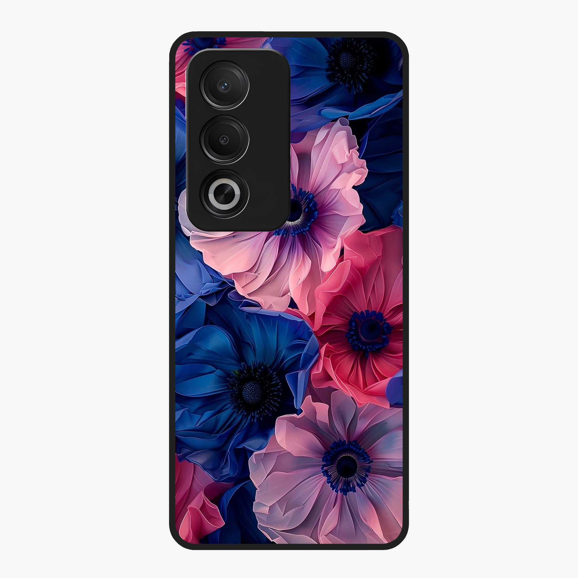 Flower Paper Art Pattern Glass Case showing flat back view with paper cut style floral artwork and glossy glass finish.