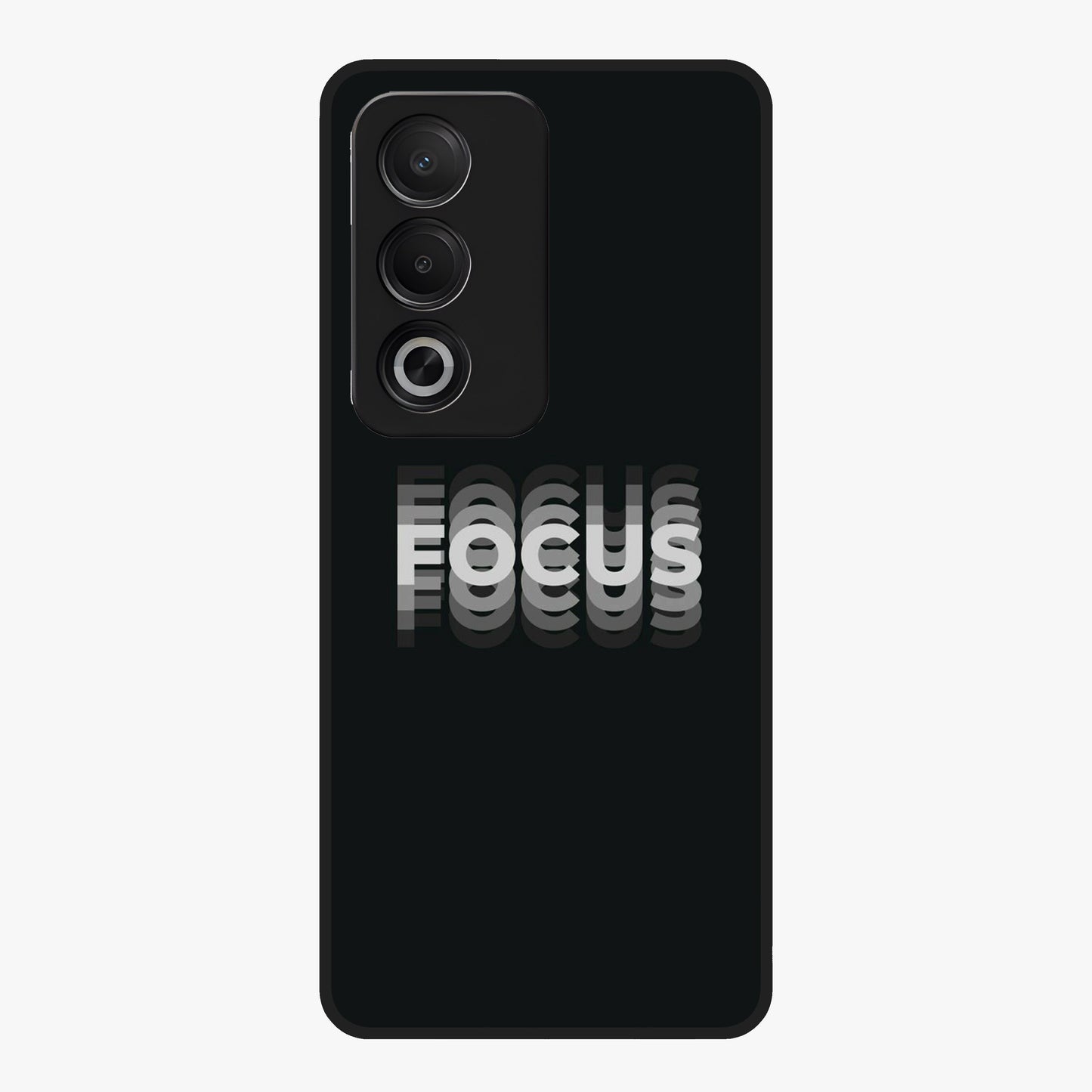 Focus Mode On Glass Case showing flat back view with bold motivational typography design and glossy glass finish.