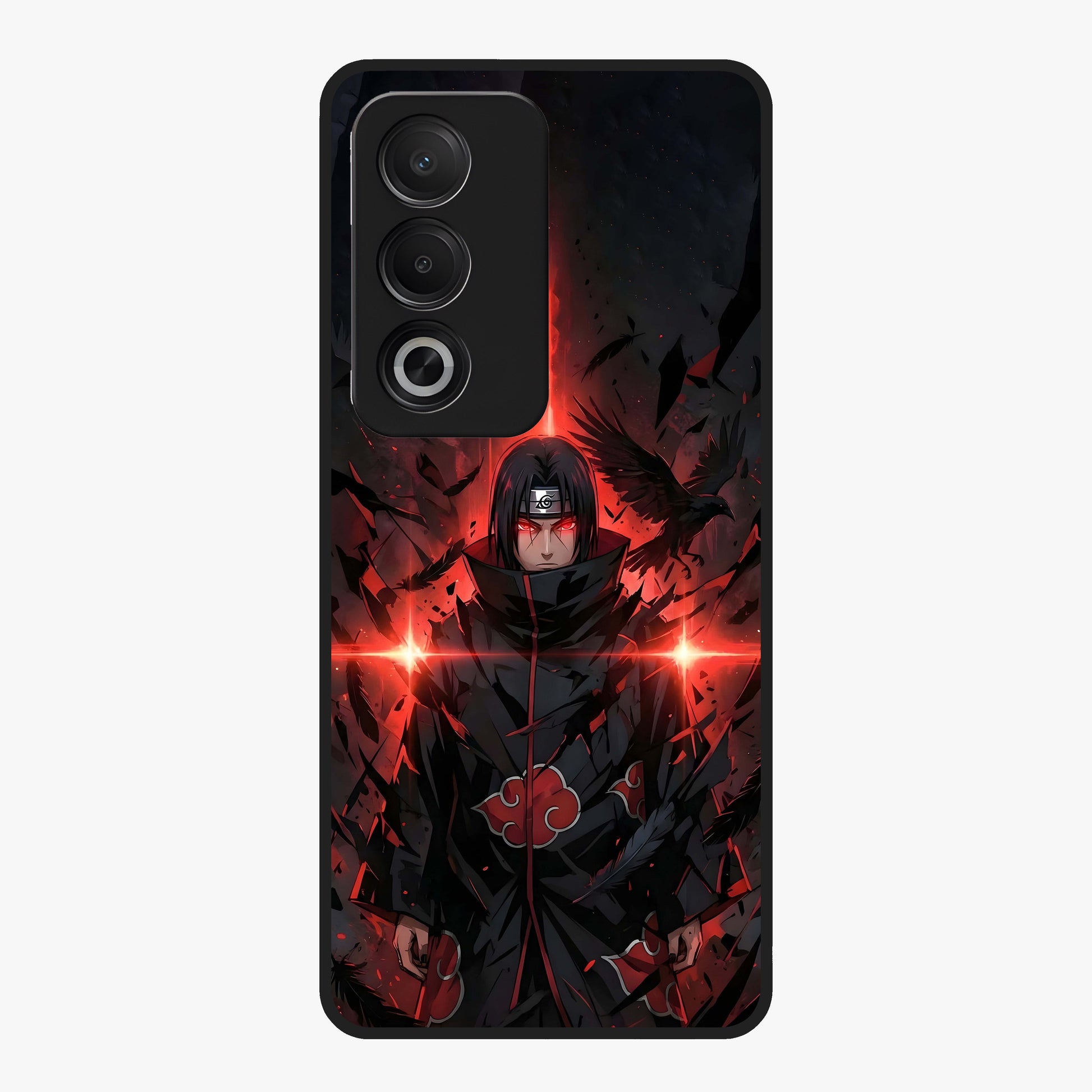 Focused Blade Discipline Glass Case showing flat back view with warrior sword themed artwork and glossy glass finish.