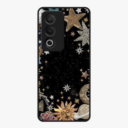 Galactic Jewel Stars Glass Case showing flat back view with sparkling star jewel artwork and glossy glass finish.