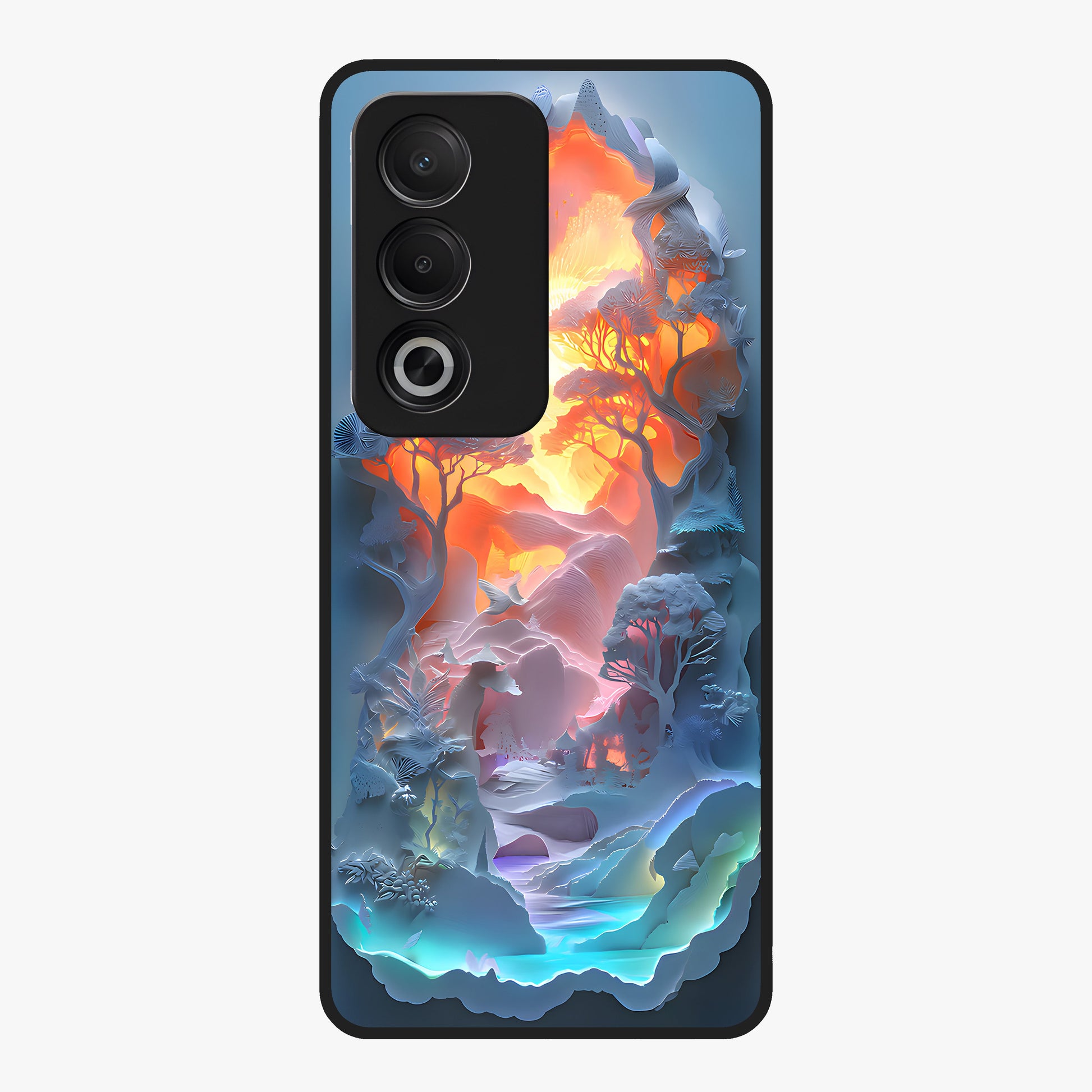 Glow Forest Portal Glass Case showing flat back view with glowing forest portal artwork and glossy glass finish.