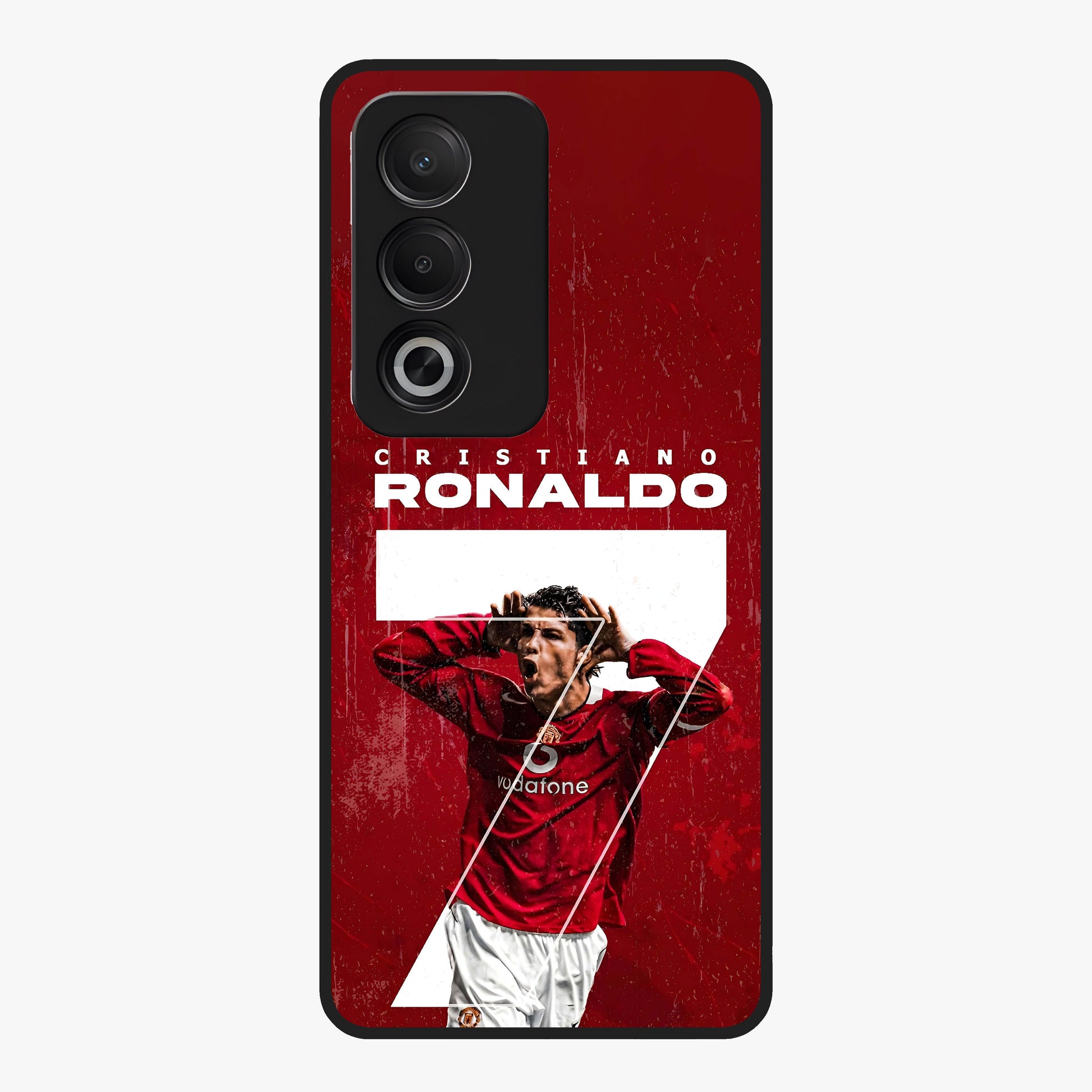 Goal Celebration Legacy Glass Case showing flat back view with football celebration inspired artwork and glossy glass finish.