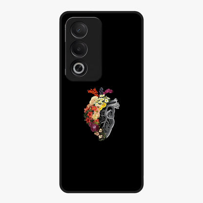 Heart With Flowers Glass Case showing flat back view with heart shaped floral artwork and glossy glass finish.