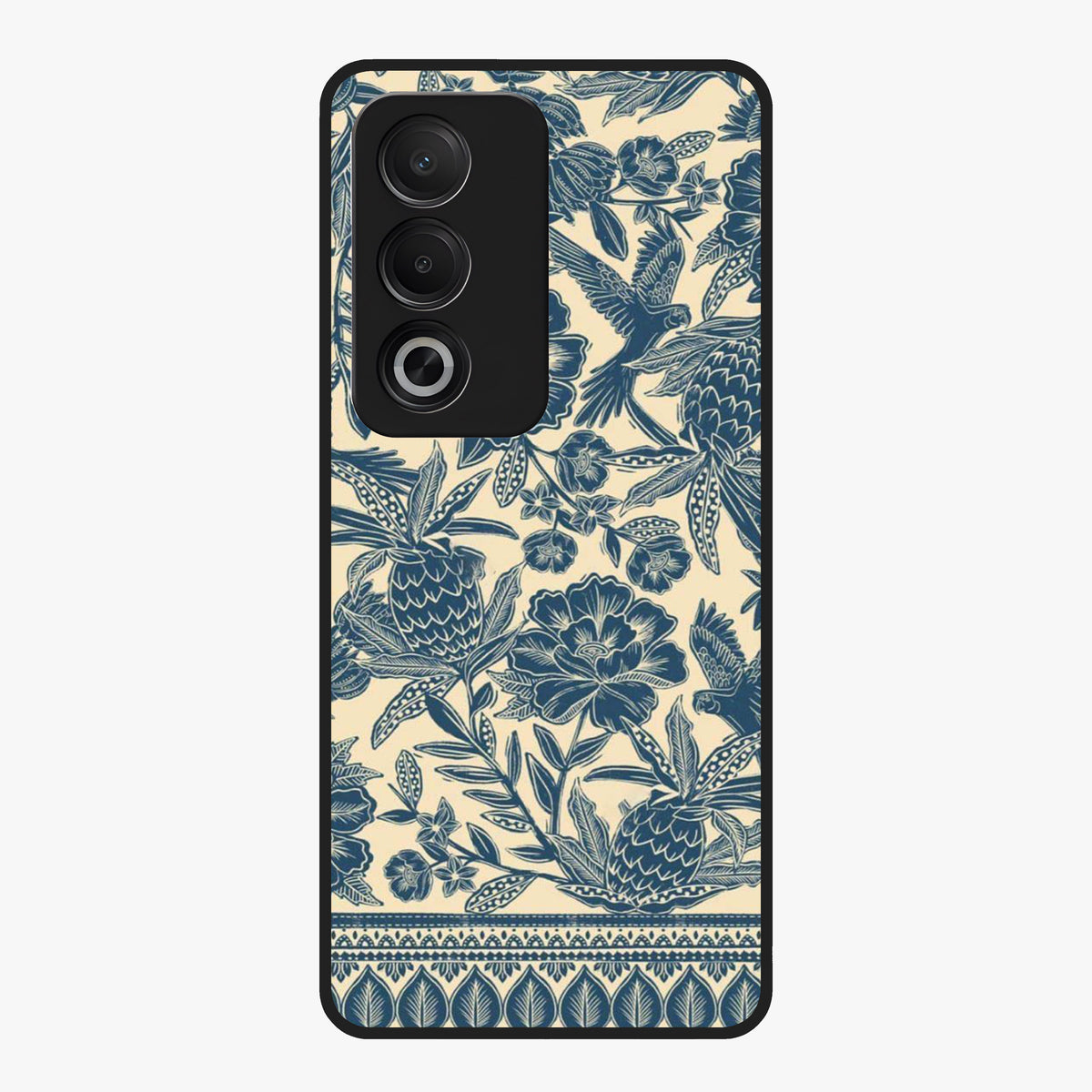 Heirloom Wild Bloom Glass Case showing flat back view with vintage inspired wild flower artwork and glossy glass finish.