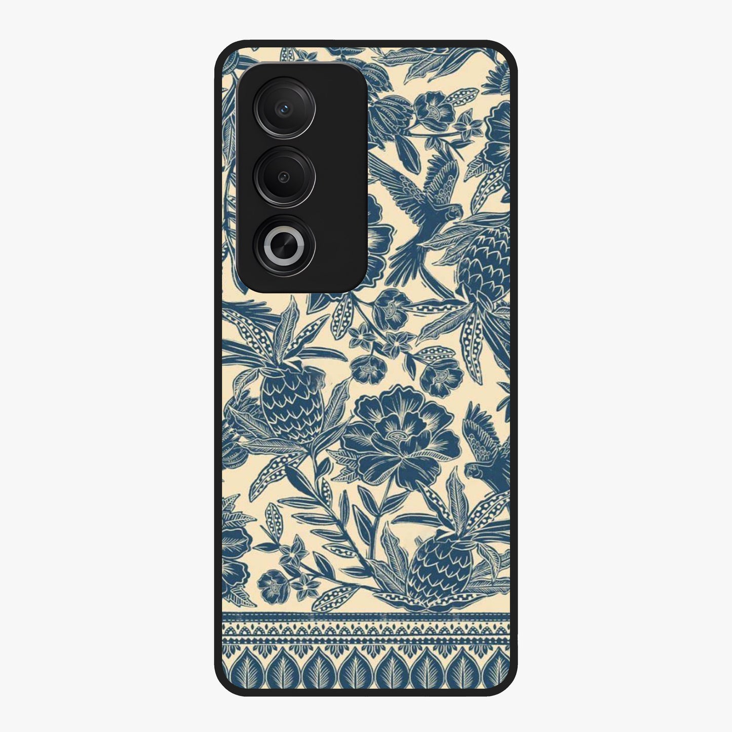 Heirloom Wild Bloom Glass Case showing flat back view with vintage inspired wild flower artwork and glossy glass finish.