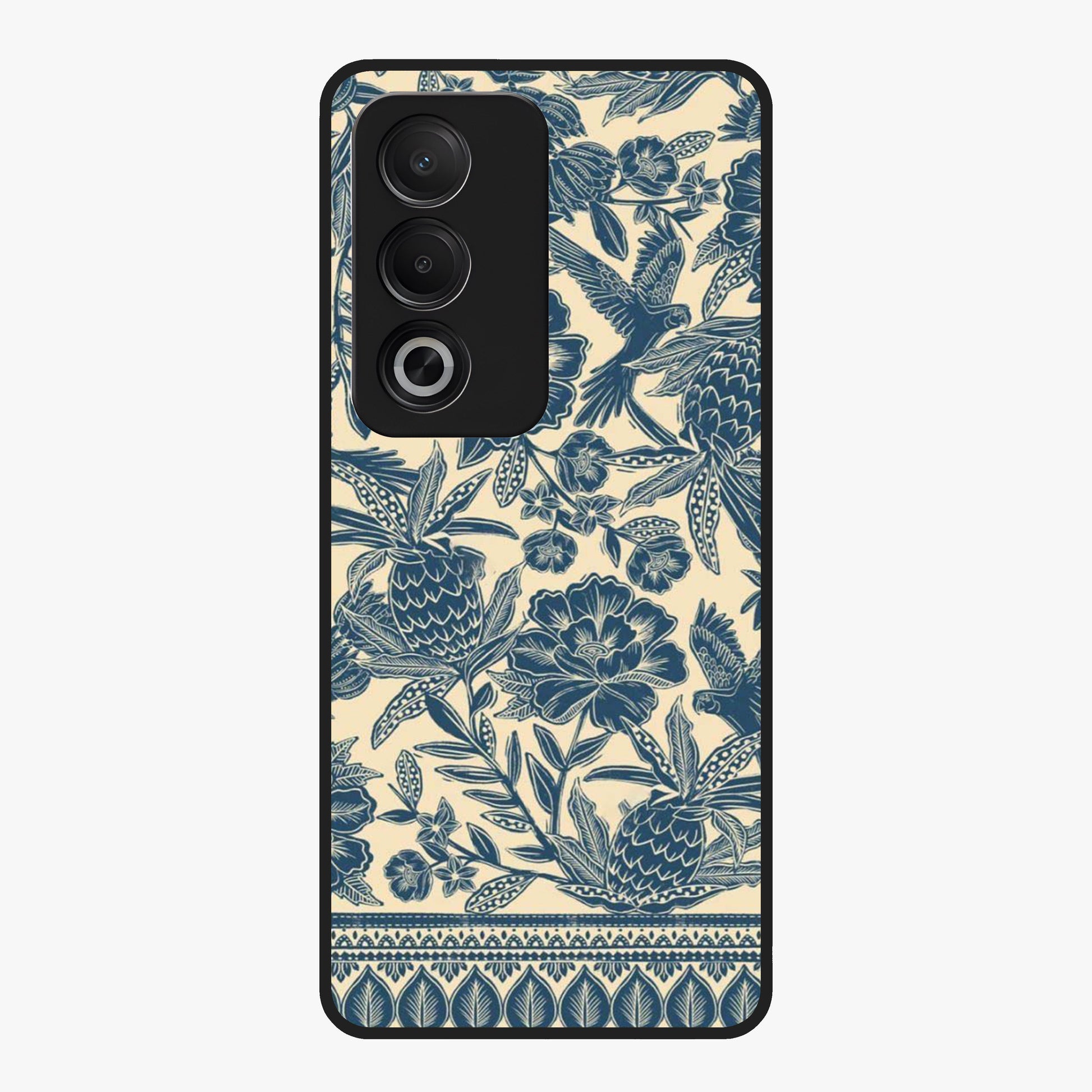 Heirloom Wild Bloom Glass Case showing flat back view with vintage inspired wild flower artwork and glossy glass finish.