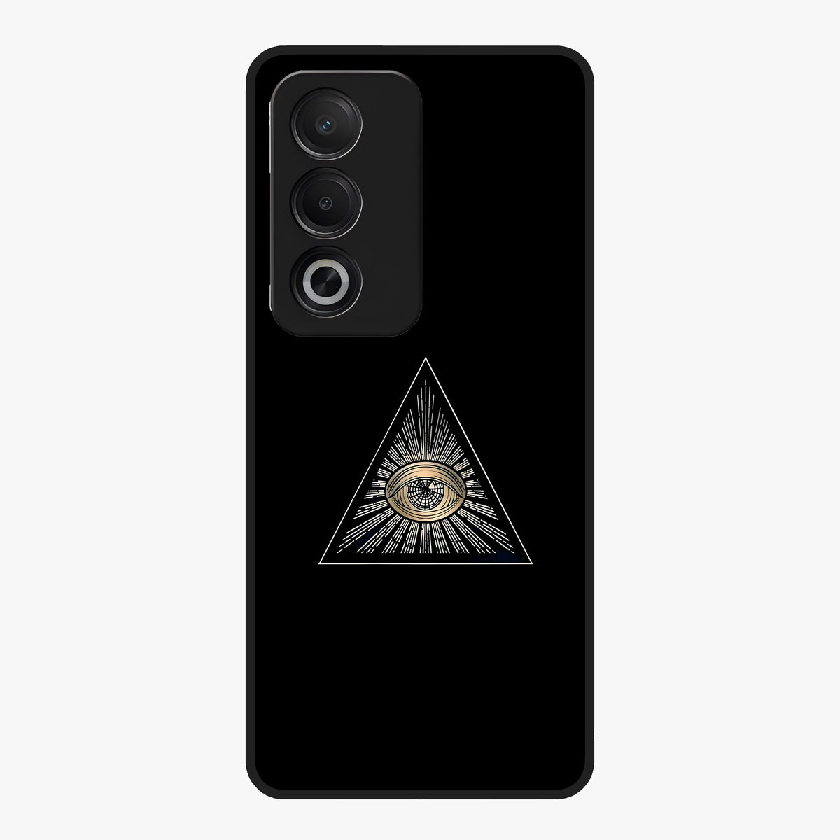 Illuminati Evil Glass Case showing flat back view with mysterious illuminati symbol artwork and glossy glass finish.