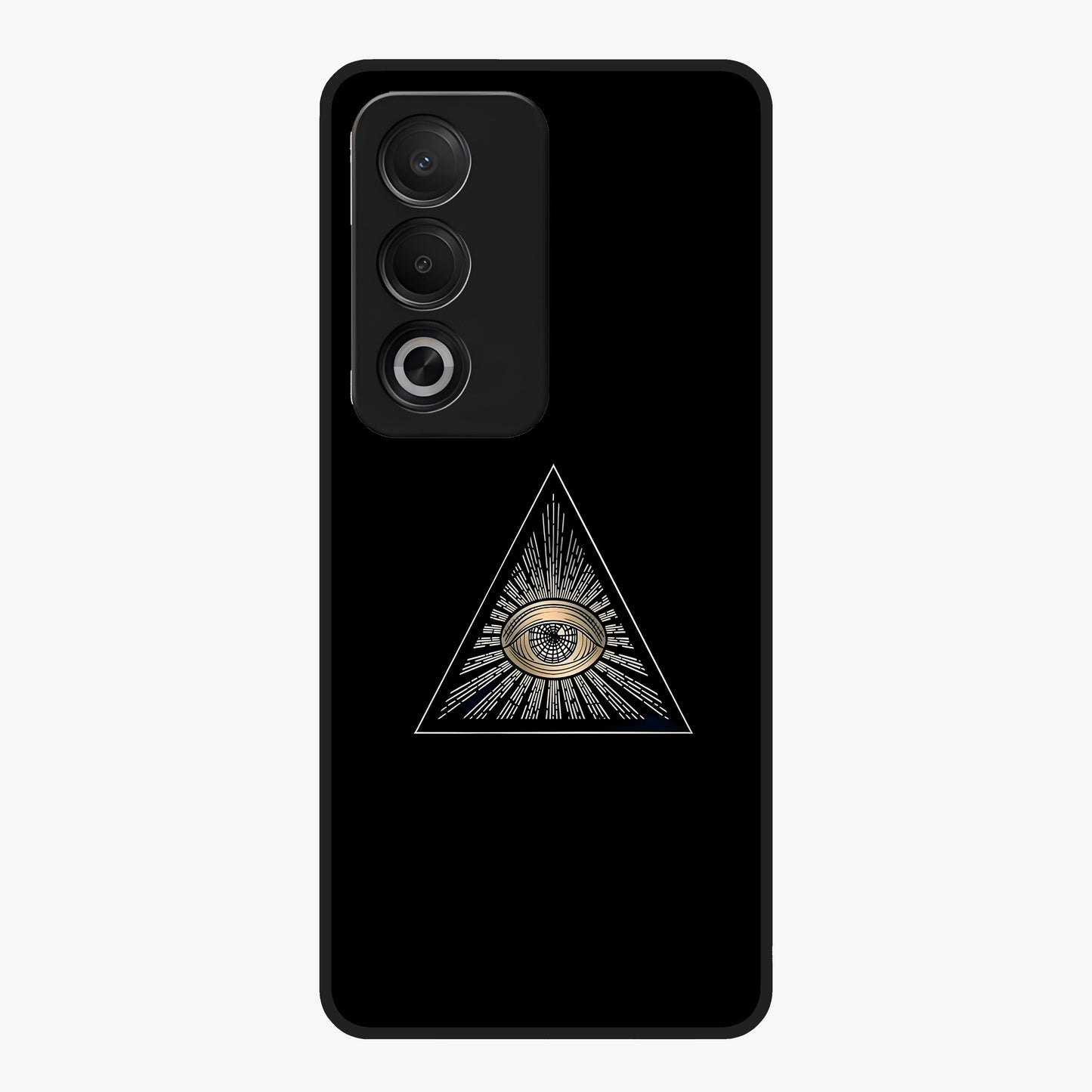 Illuminati Evil Glass Case showing flat back view with mysterious illuminati symbol artwork and glossy glass finish.