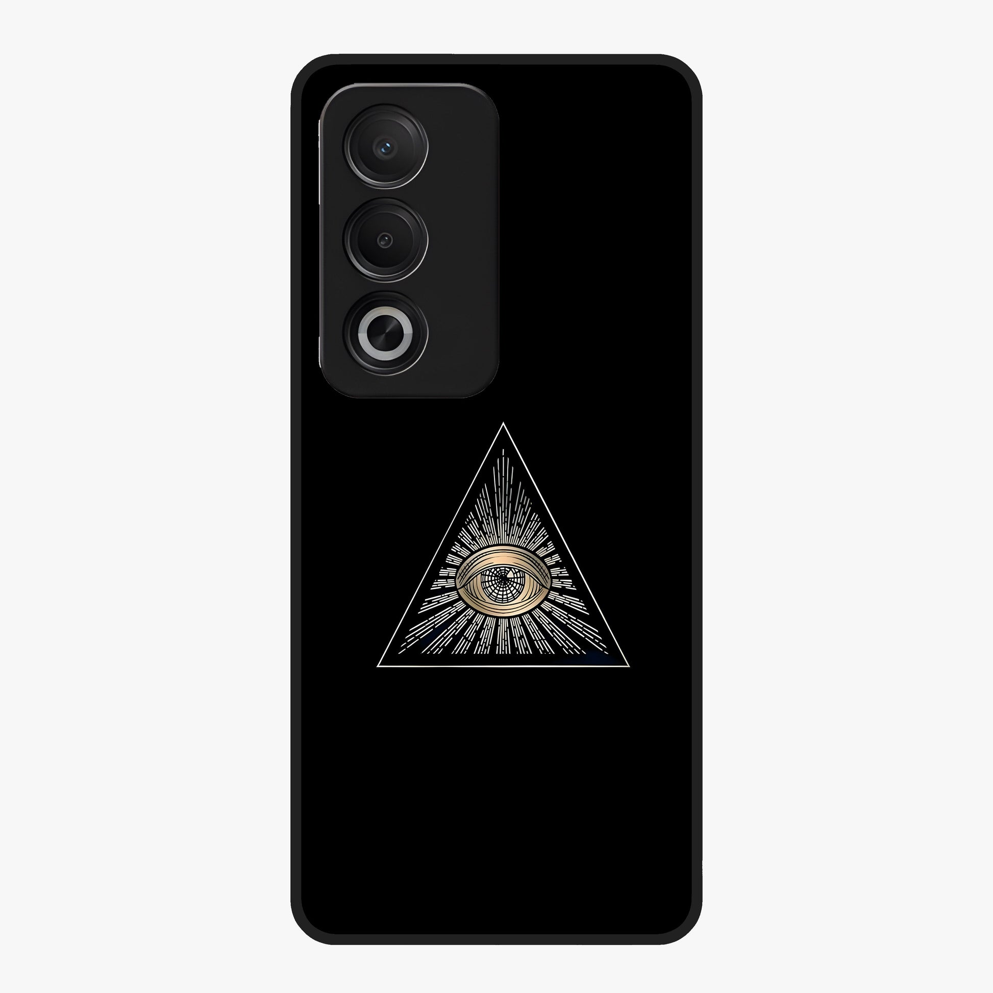 Illuminati Evil Glass Case showing flat back view with mysterious illuminati symbol artwork and glossy glass finish.