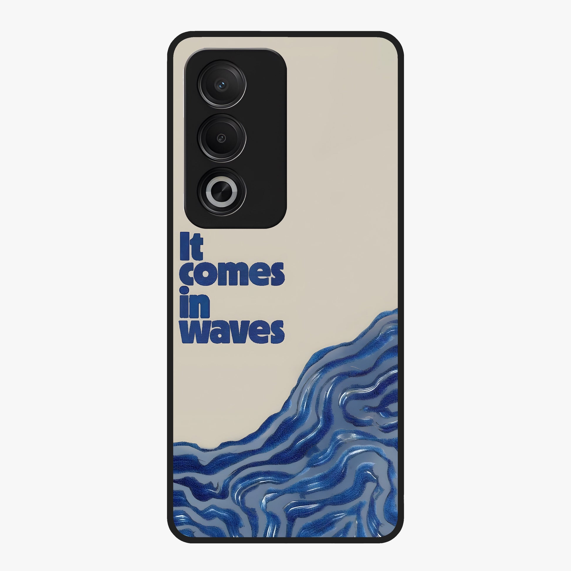 It Comes In Waves Quote Glass Case showing flat back view with inspirational wave themed quote artwork and glossy glass finish.