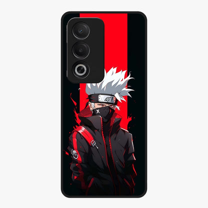 Kakashi Scarlet Shadow Glass Case showing flat back view with powerful anime ninja artwork and glossy glass finish.