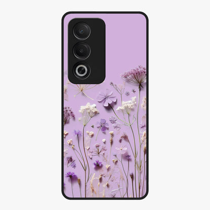 Lavender Blossom Dream Glass Case showing flat back view with soft lavender floral artwork and glossy glass finish.