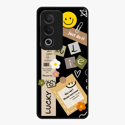 Lucky Aesthetic Collage Glass Case showing flat back view with trendy aesthetic collage artwork and glossy glass finish.