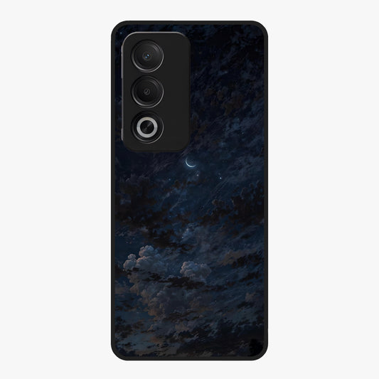 Lunar Veil Silence Glass Case showing flat back view with mystical moon veil artwork and glossy glass finish.
