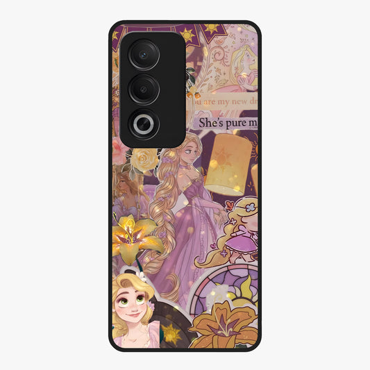 Magical Tangled Dream Glass Case showing flat back view with dreamy tangled artwork and glossy glass finish.