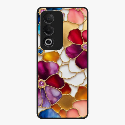 Marble Flower Pattern Glass Case showing flat back view with marble texture floral artwork and glossy glass finish.