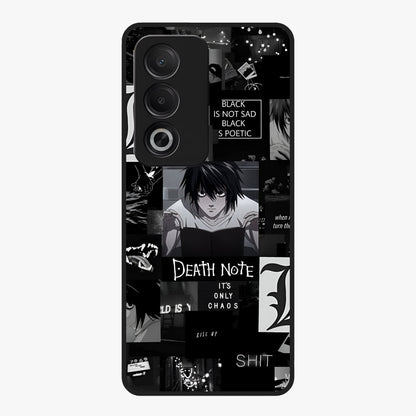 Midnight Chaos Mind Glass Case showing flat back view with abstract dark themed artwork and glossy glass finish.