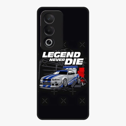 Midnight Racing Legacy Glass Case showing flat back view with sleek racing inspired artwork and glossy glass finish.