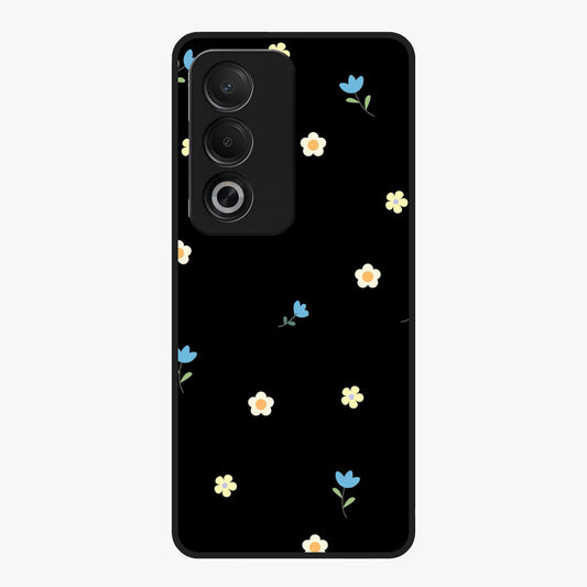 Minimalistic Blue With White Flower Pattern Glass Case showing flat back view with blue background and white flower pattern and glossy glass finish.